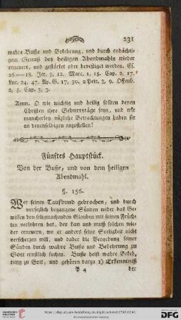 Fuenftes Hauptstueck: Von der Buße, und von dem heiligen Abendmahl
