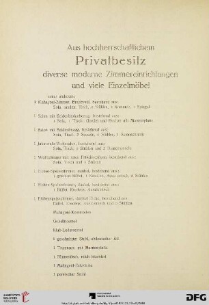 Aus hocherrschaftlichem Privatbesitz diverse moderne Zimmereinrichtungen und viele Einzelmöbel