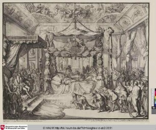 [Tod der Königin Maria; Maria Stuart auf dem Totenbett; Death and Funeral of Queen Mary of England. 1695.; Death and Funeral of Mary Stuart Queen of England - 1695. Deathbed of the Queen.]