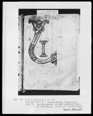Francosächsisches Evangeliar — Initialseite LI(ber generationis), Folio 13recto