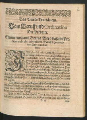 Das Vierde Tractätlein. Vom Beruff und Ordination Der Prediger.