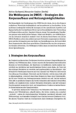 Die Webkorpora im DWDS – Strategien des Korpusaufbaus und Nutzungsmöglichkeiten
