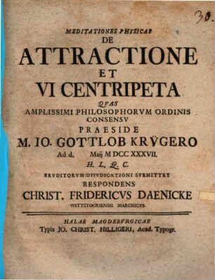 Meditationes physicaea De attractione et vi centripeta