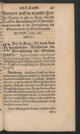 Antwort auff die neundte Censur ... wie der Tauff die Abwaschung der Sünden sey ...