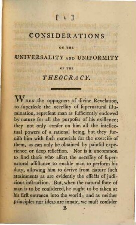 Considerations On The Universality And Uniformity Of The Theocracy