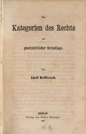 Die Kategorien des Rechts auf geschichtlicher Grundlage