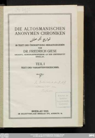 Teil 1: Text und Variantenverzeichnis