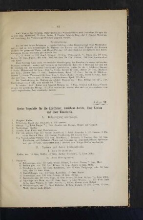 Speise-Regulativ für die Apotheker, Assistenz-Aerzte, Ober-Köchin und Ober-Wäscherin.