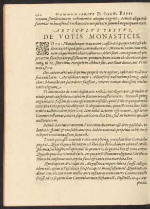 Articulus Sextus, De Votis Monasticis.