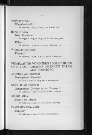 Vermächtnis von Herrn Adolph Sillem und Frau Johanna Mathilde Sillem, geb. Bornberg