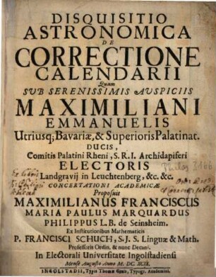 Disquisitio Astronomica De Correctione Calendarii