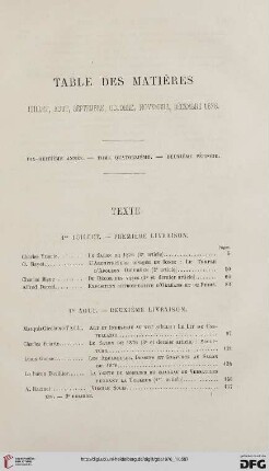 Table des matières: Juillet, août, septembre, octobre, novembre, décembre 1876