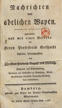 Nachrichten von adelichen Wapen, [1]
