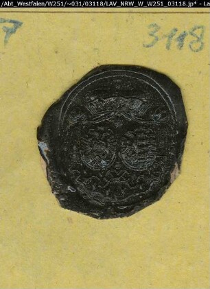 Siegler: Überlieferungsart: Stoff: Lack Farbe: schwarz Form: oval. Durchmesser: 22 mm Art: Typ: Umschrift: