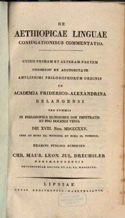 De Aethiopicae linguae coniugationibus commentatio : cuius primam et alteram partem ...