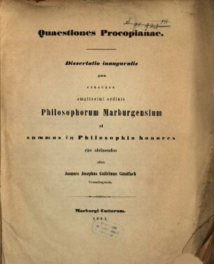 Quaestiones Procopianae : dissertatio inauguralis