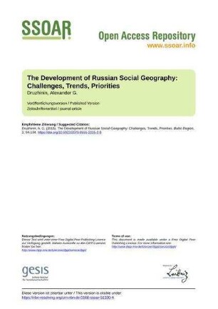 The Development of Russian Social Geography: Challenges, Trends, Priorities