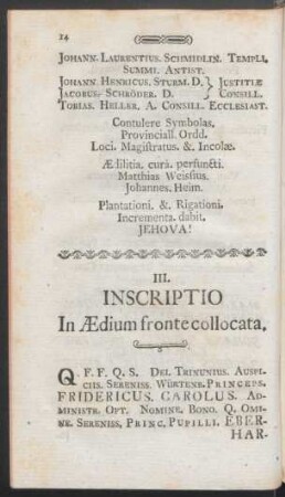 III. Inscriptio In AEdium fronte collocata
