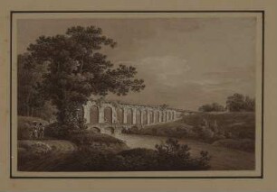 Ansicht von der Halsbrücke bei Freiberg, sepiagetönte Umrißradierung, um 1821 : Zingg, Adrian : Halsbrücke bei Freiberg / [gefertigt von Adrian Zingg?]. - [S.l.] , [ca. 1821]. - 1 Kunstbl. : sepiagetönte Umrißradierung ; 15 x 10 cm
