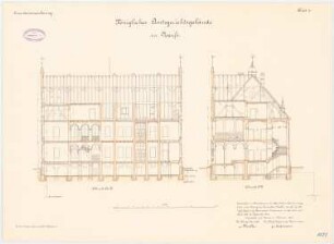 Amtsgericht, Neuss: Längsschnitt, Querschnitt 1:100