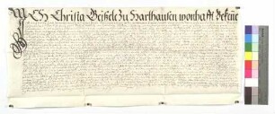Lehenrevers des Christian Geißele zu Harthausen gegen Äbtissin Ursula Blattner und den Konvent zu Söflingen über einen Hof zu Harthausen.
