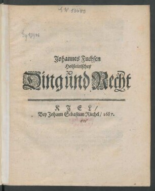 Johannes Fuchsen Holsteinisches Ding und Recht