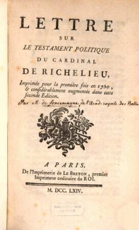 Lettre sur le testament politique du cardinal de Richelieu