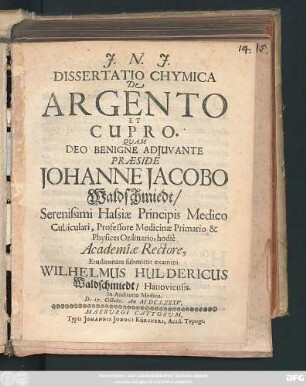 Dissertatio Chymica De Argento Et Cupro