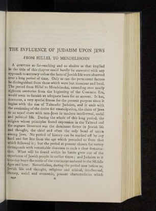 The influence of judaism upon jews from Hillel to Mendelssohn