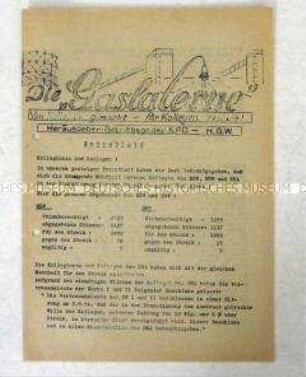 Extrablatt der Zeitung der KPD-Betriebsgruppe des HGW Hamburg zur Ankündigung eines Streiks