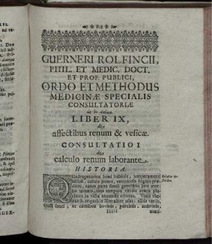 Consultatio I de calculo renum laborante