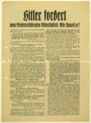 Flugblatt des Tannenbergbundes zu einer Auseinandersetzung zwischen der NSDAP und der Familie Ludendorff