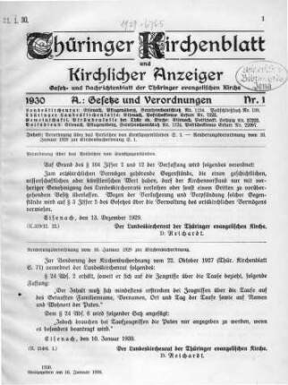 Nr. 1 : 16. Januar 1930