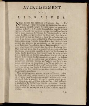 Avertissement des Libraires.
