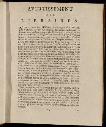 Avertissement des Libraires.