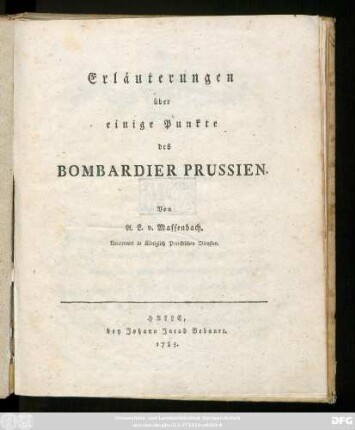 Erläuterungen über einige Punkte des Bombardier Prussien