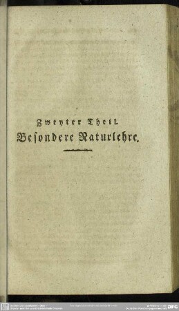 Zweyter Theil. Besondere Naturlehre