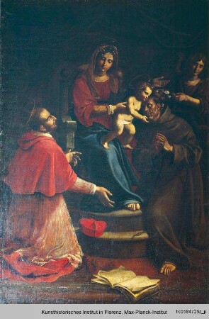 Thronende Madonna mit Kind, dem Heiligen Karl Borromäus und einem Franziskaner