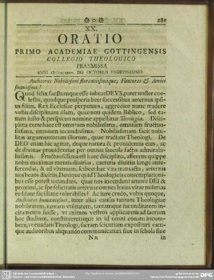 XX. Oratio Primo Academiae Gottingensis Collegio Theologico Praemissa ...