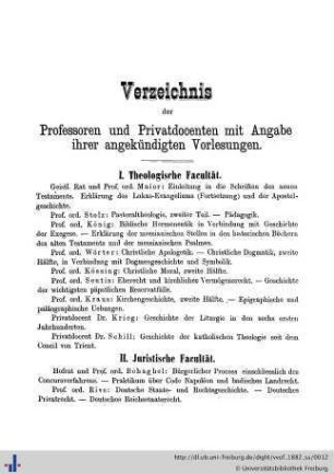 Verzeichnis der Professoren und Privatdozenten