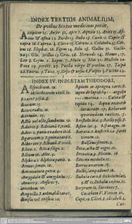 Index Tertius Animalium