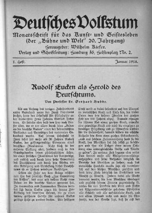 Rudolf Eucken als Herold des Deutschtums. Von Professor Dr. Gerhard Budde.