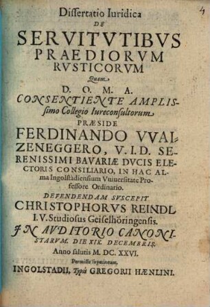 Dissertatio Iuridica De Servitutibus Praediorum Rusticorum