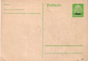 Postkarte, Briefmarke mit "Elsaß" überstempelt