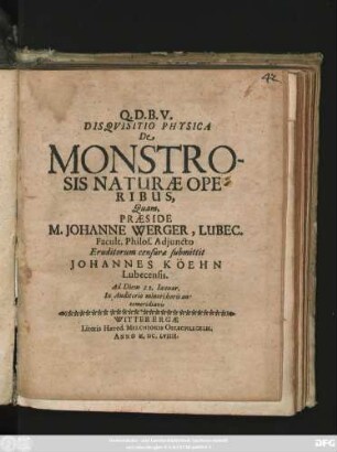 Disquisitio Physica De Monstrosis Naturae Operibus