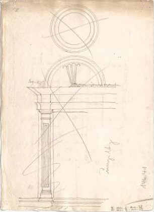 Voit, Johann Michael; Mappe mit Berechnungen und verschiedenen Skizzen - Portal (Grundriss, Detail)