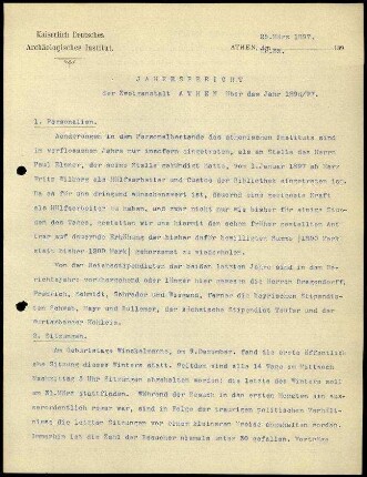Jahresbericht der Zweiganstalt Athen über das Jahr 1896/1897