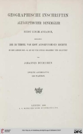 Tafeln 2: Geographische Inschriften altägyptischer Denkmäler: [100 Tafeln]