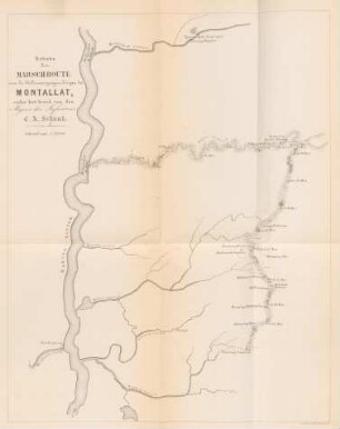 Schets der marsch-route van de kolonne, geagerd tegen de Montallat, ...