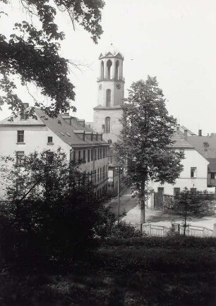 Auerbach, Stadtkirche St. Laurentius : Auerbach. Blick vom Burgberg zur Stadtkirche St. Laurentius